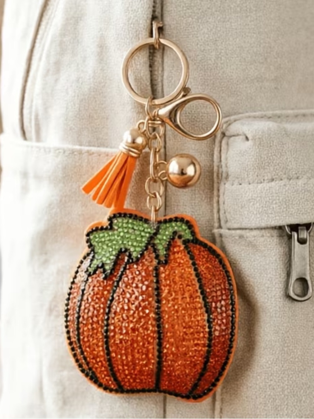 Pumpkin rhinestone keychain/purse charm!